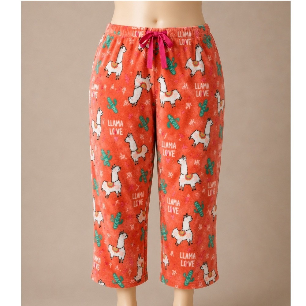 Women's Pajama Pants‎ Llamas Coral Fuzzy Soft Size XL Elastic Tie Waist